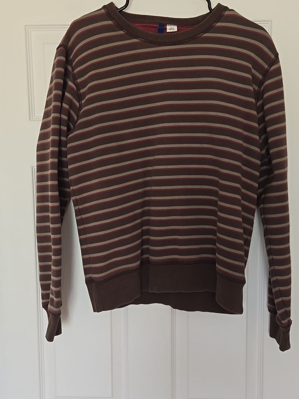 H&M Divided Striped Sweatshirt Brown Maroon Olive Crewneck Mens L - Picture 3 of 10
